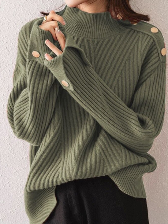 Casual Crew Neck Plain Loose Sweater