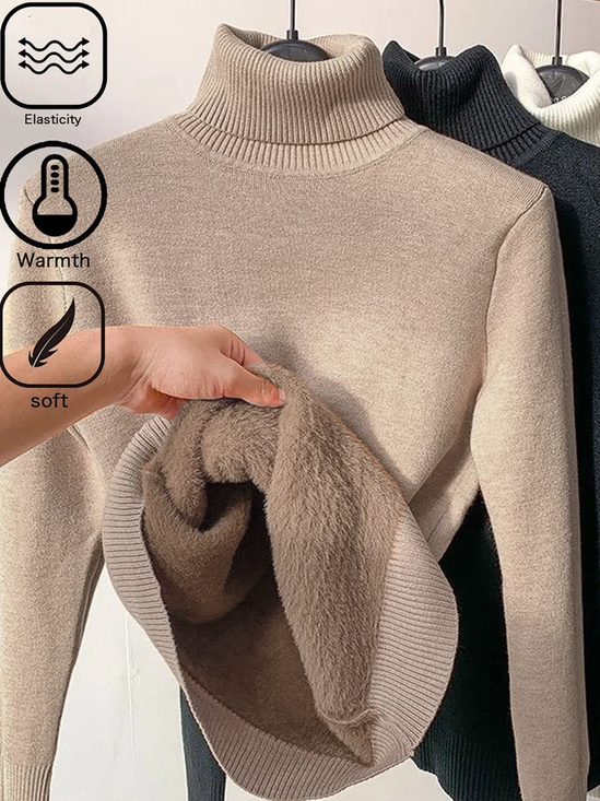 Plain Casual Turtleneck Warm Plush Sweater