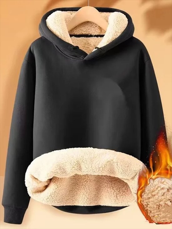 Fleece Casual Hoodie Plain Loose Hoodie