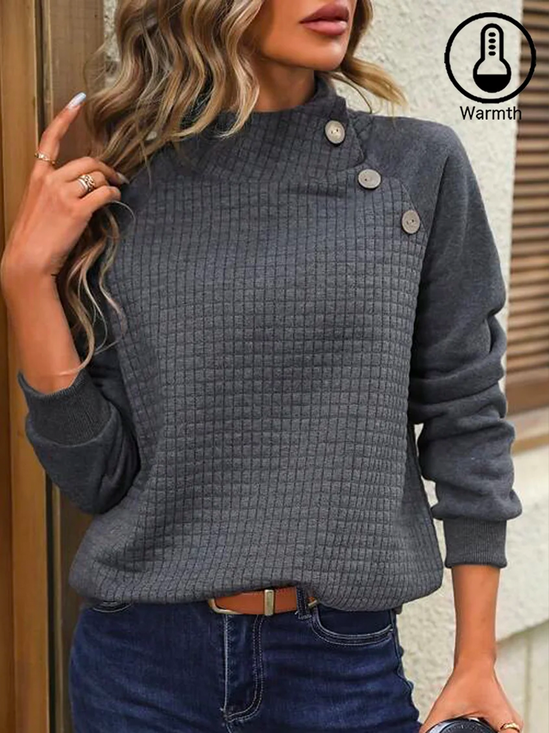 Half Turtleneck Buttoned Casual Sweatshirt