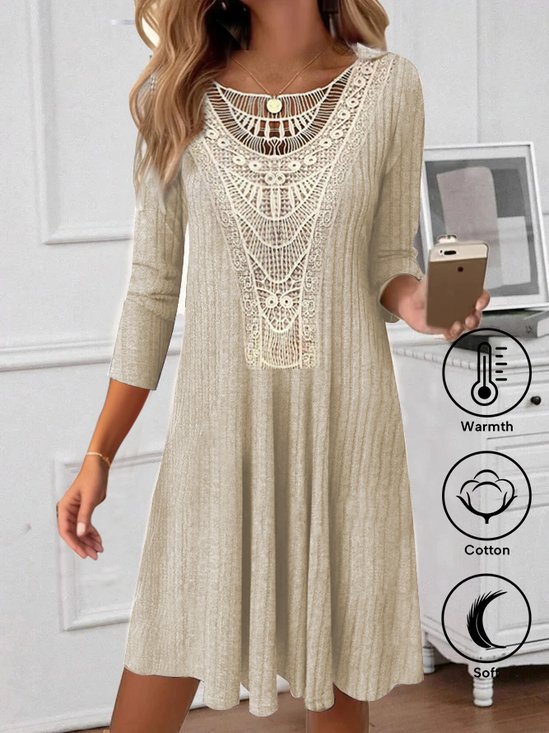 Plain Elegant Crew Neck Lace Dress With No