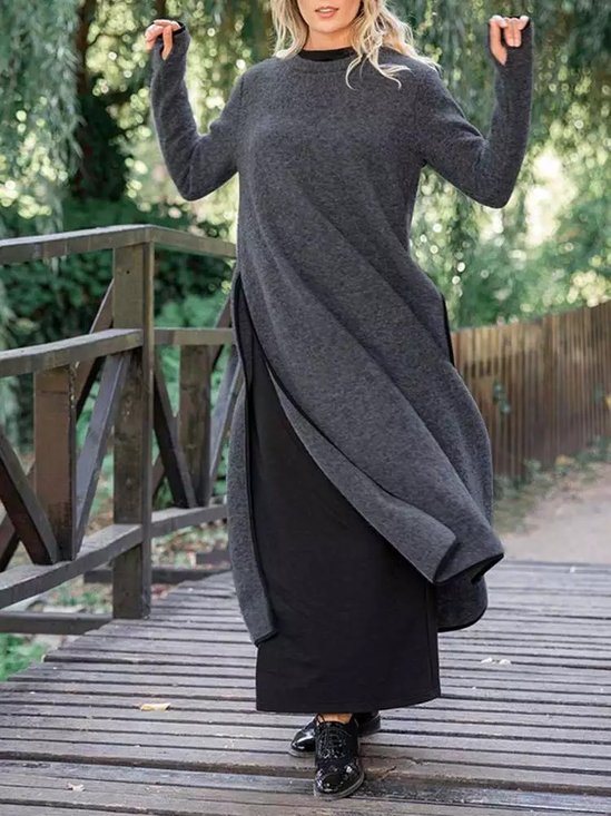 Loose Casual Slit Maxi Sweater Dress