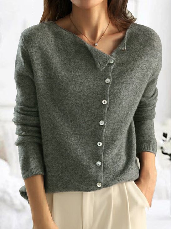 Buckle Yarn/Wool Yarn Casual Sweater
