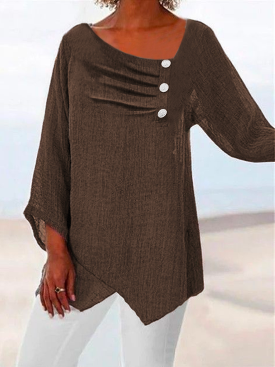Button Fold Asymmetrical Casual Blouse