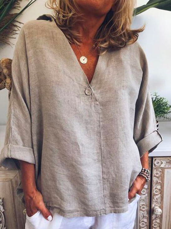 Simple Plain V Neck Blouse