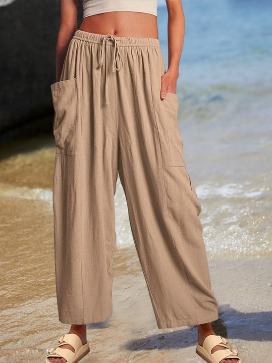 Pocket Cotton-Blend Casual Pants