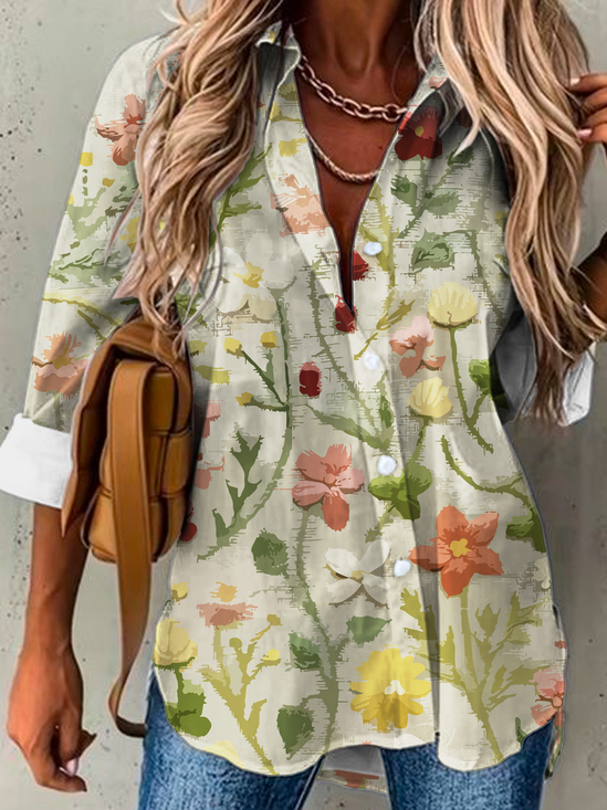 Women’s Blouse Shirts Floral Print Blouse Shirt Collar 