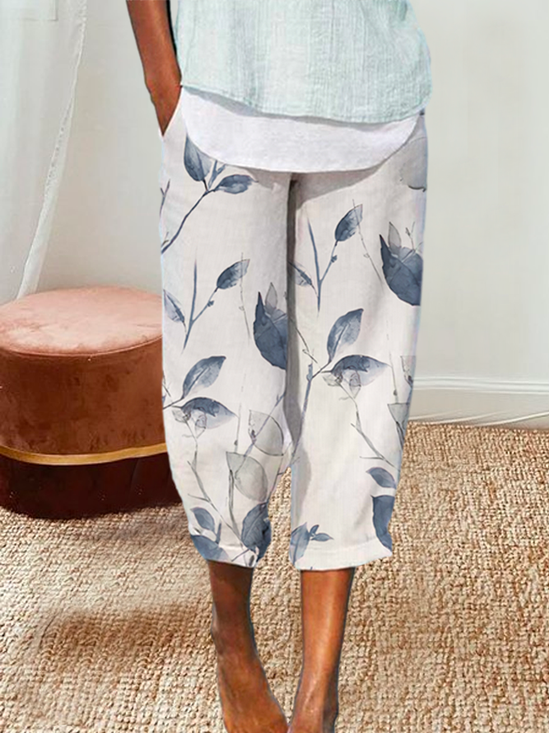 Loose Floral Casual Linen Style Pants
