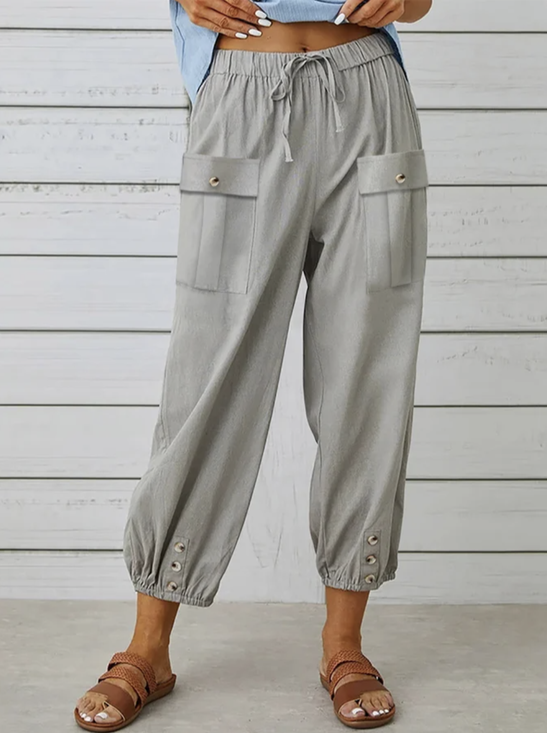 Casual Plain Cotton Linen Style Pants