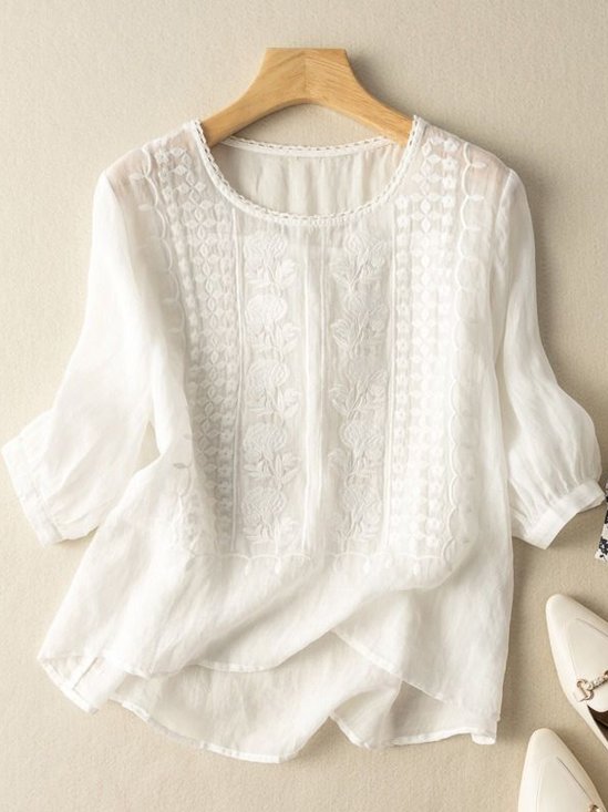 Casual Cotton Loose Embroidery Shirt