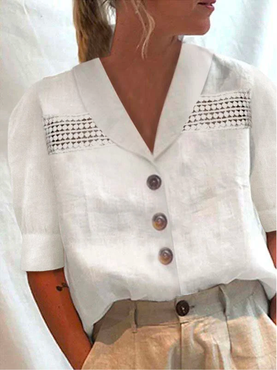Loose Casual Cotton Linen Style Shirt Collar Shirt