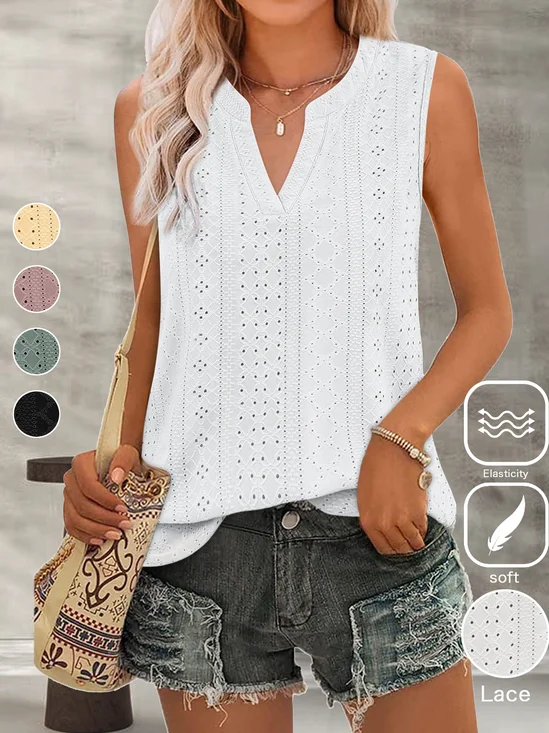Casual Lace Square Neck Loose Tank Top