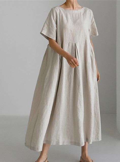 Cotton Loose Linen Style Dress With No
