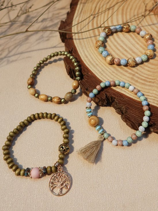 Hemia style multi-layered wooden beaded bracelet