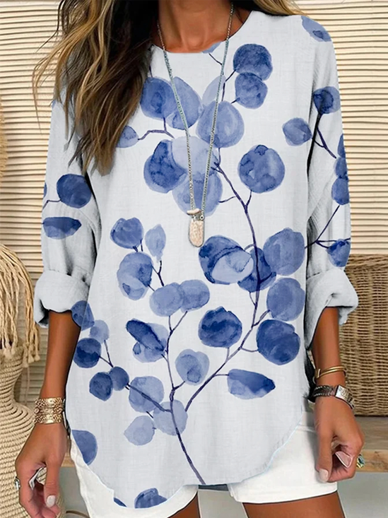 Vacation Loose Floral Linen Style Blouse
