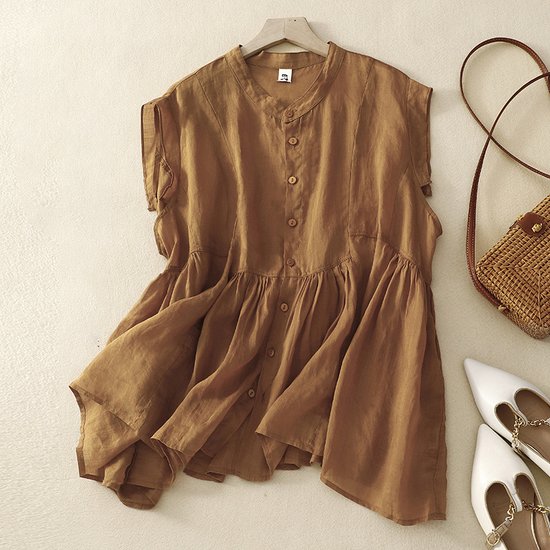 Casual Plain Stand Collar Blouse