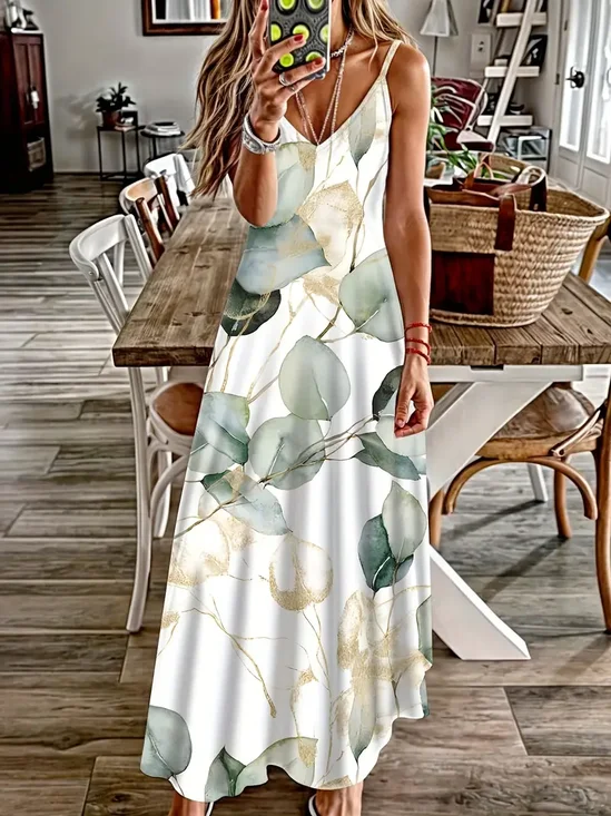 Women's Floral Spring Print Sexy Fashion Suspender Long Dress