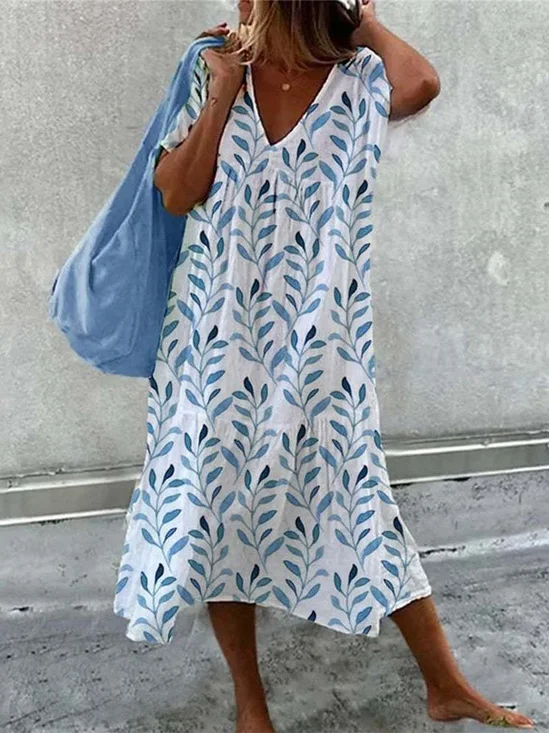 Regular Fit V Neck Casual Dress With No Belt