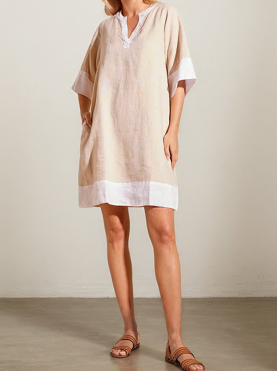 Vacation Color Block  linen-cotton Mini Dress