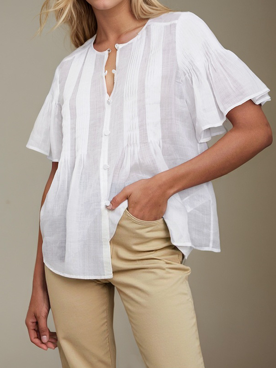 Linen Casual Plain linen-cotton Blouse