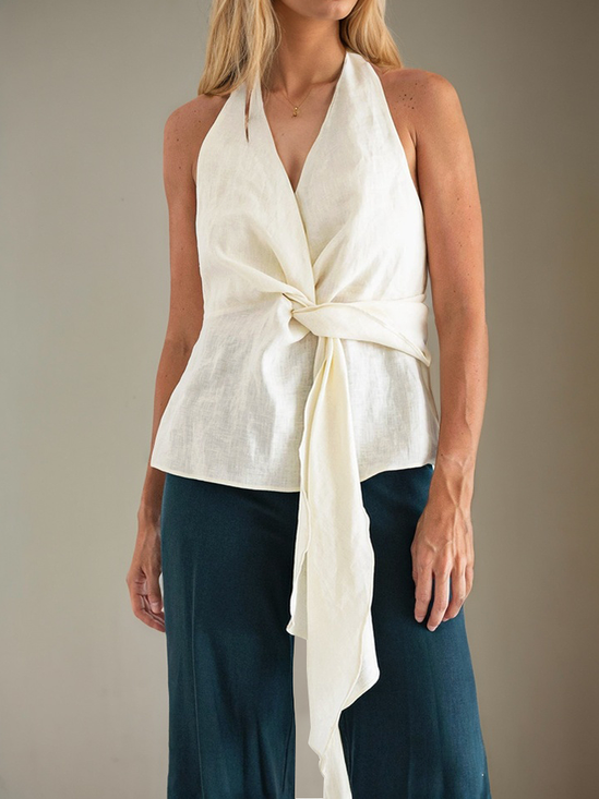 Linen Casual Plain linen-cotton Blouse