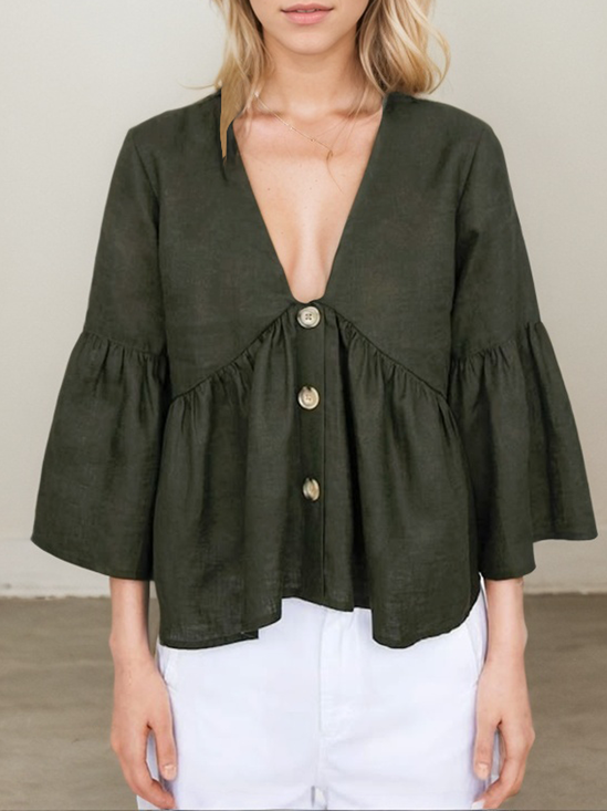 Linen Casual Plain linen-cotton Blouse