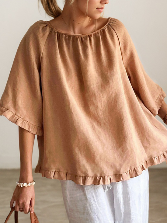 Linen Vacation Plain linen-cotton Blouse