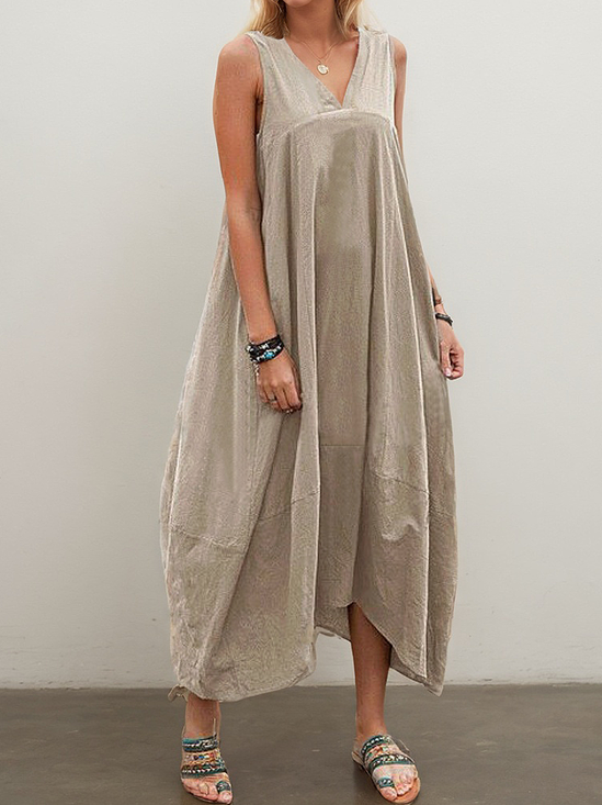 Vacation Plain linen-cotton Maxi Dress