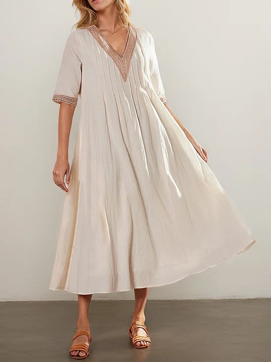 Vacation Plain linen-cotton Midi Dress