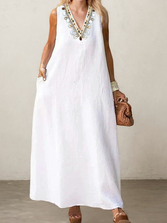 Vacation Plain linen-cotton Maxi Dress