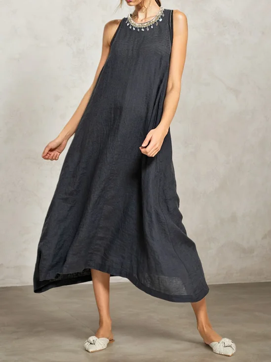 Vacation Plain linen-cotton Maxi Dress