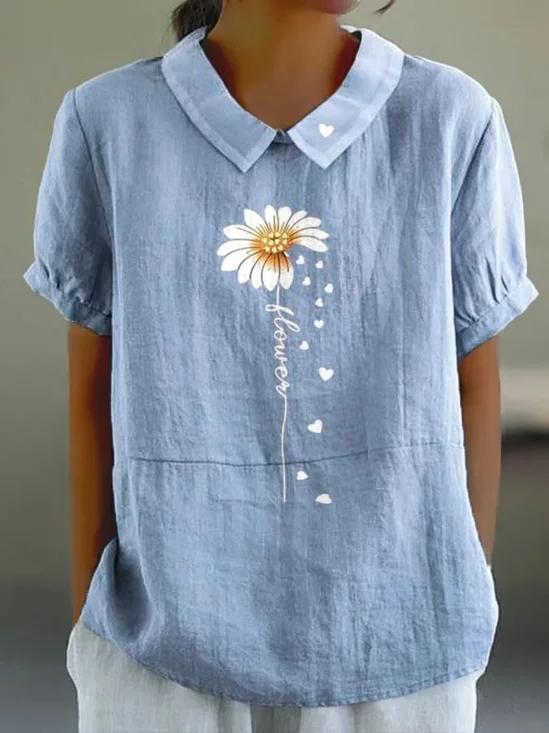 Women's Floral Spring Print Lapel Short Sleeve Shirt