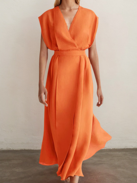 Elegant Plain linen-cotton Maxi Dress