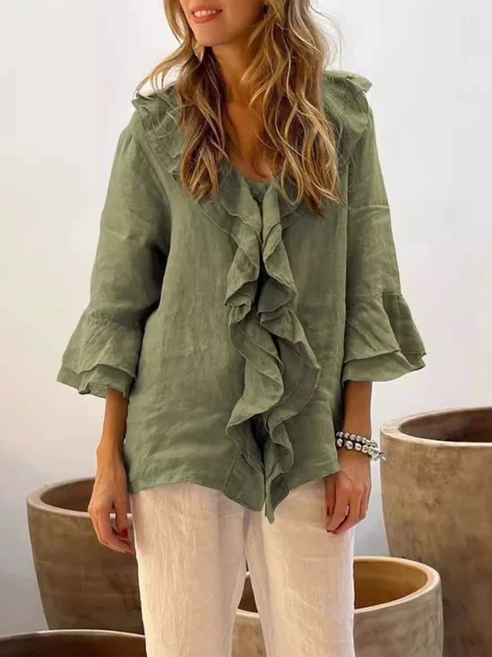 Casual Plain Peplum Blouse