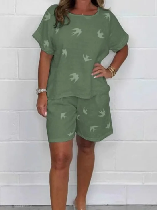 Casual Crew Neck Two-Piece Set