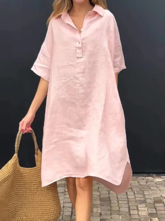Casual Plain Shirt Collar Midi Dress