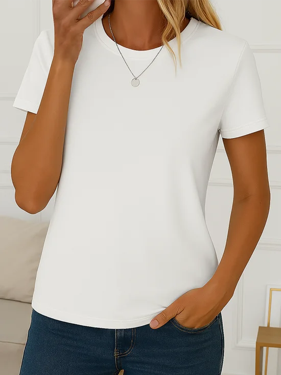 Women Plain Crew Neck Casual Short Sleeve T-shirt