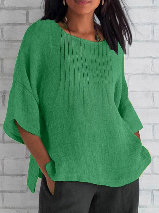 Casual Plain Crew Neck Blouse