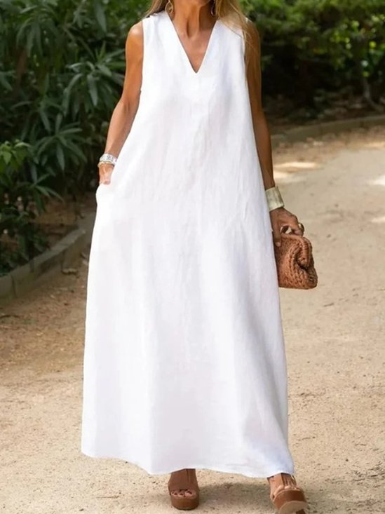 Casual Plain V Neck Maxi Dress