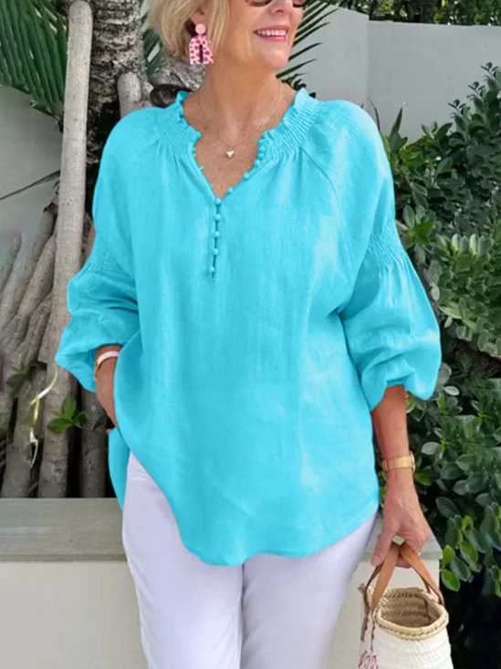 Casual Plain Half Open Collar Blouse
