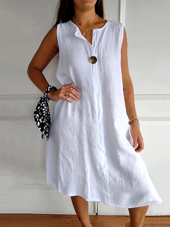 Casual V Neck Plain Regular Fit Dress With No