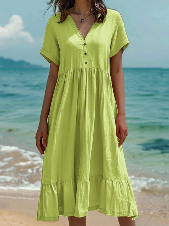 Cotton Urban V Neck Dress With No