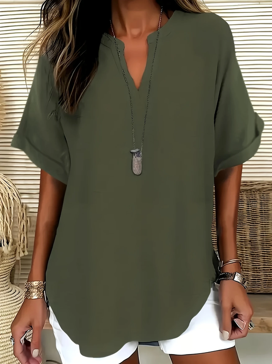 Women's V-Neck Short Sleeve Casual Shirt