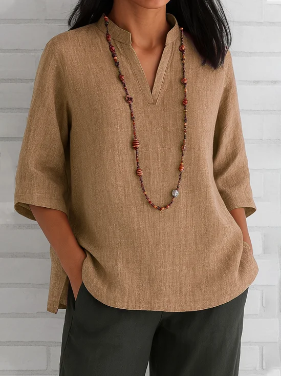 Casual Plain V Neck Blouse