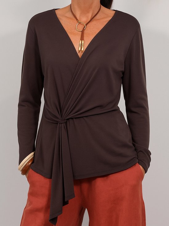 Yarn-dyed Casual Loose Long Sleeve Solid Color Lace-up Knit Cardigan Top