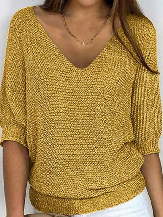 Regular Fit Plain Casual Knit Top