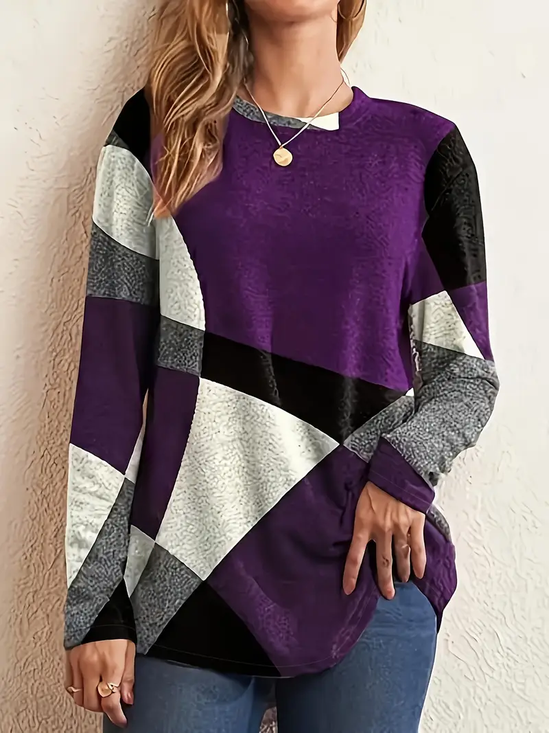 Women Abstract Crew Neck Casual Long Sleeve T-shirt