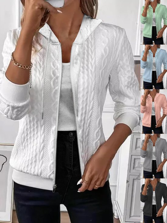 Autumn And Winter Solid Color Long-sleeved Knitted Zipper Hooded Sweatshirt Jacket