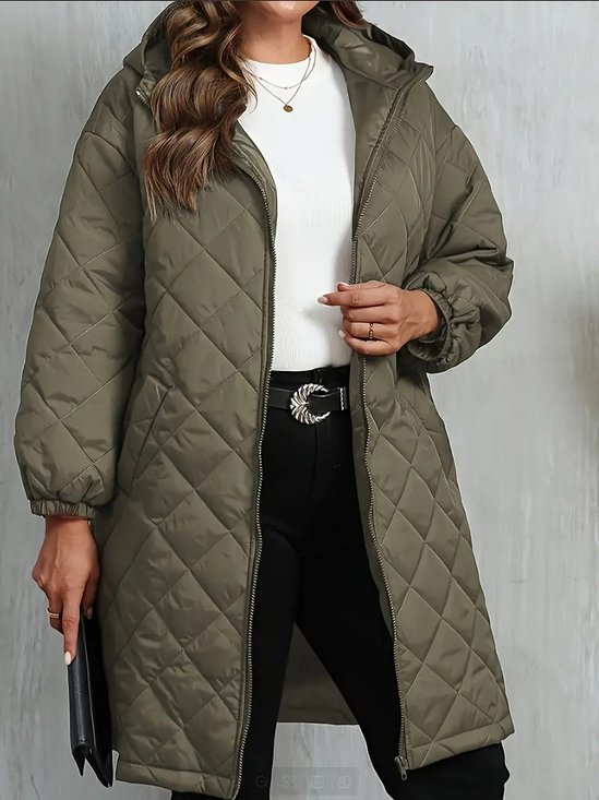 Elegant Quilted Hooded Jacket for Women Zippered Long Sleeves Quilted iacket