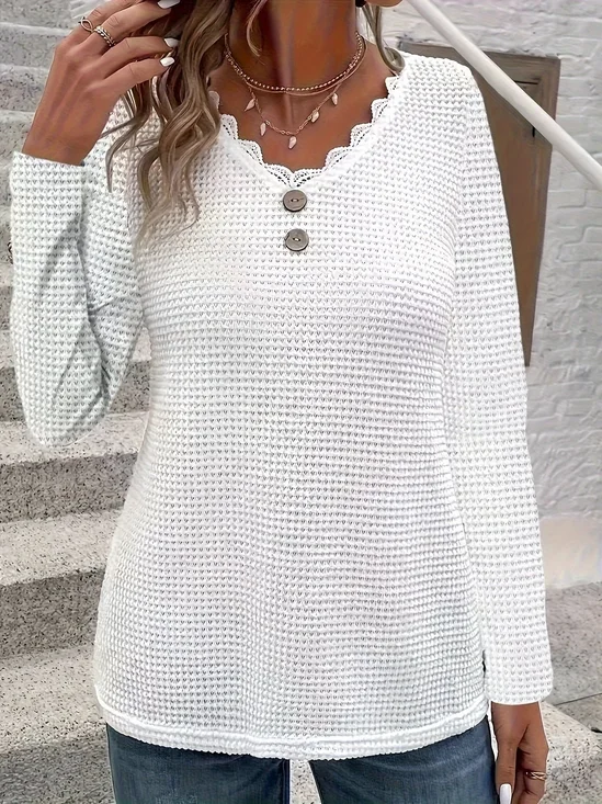 Women Plain V Neck Casual Long Sleeve T-shirt